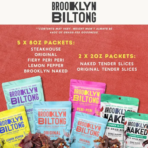 Miniatura 6 de Brooklyn Biltong Regalo de carne seca de res para hombres (Paquete de caja de regalo Biltong de 7) – Carne de res saludable alimentada con pasto
