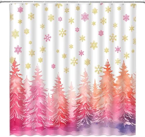 Miniatura 11 de Cortina de Ducha para Cabina Pequeña, Pino de Navidad Ciervo Reno Copo de Nieve Estrella Vacaciones de Invierno Festival Navideño Vida Silvestre