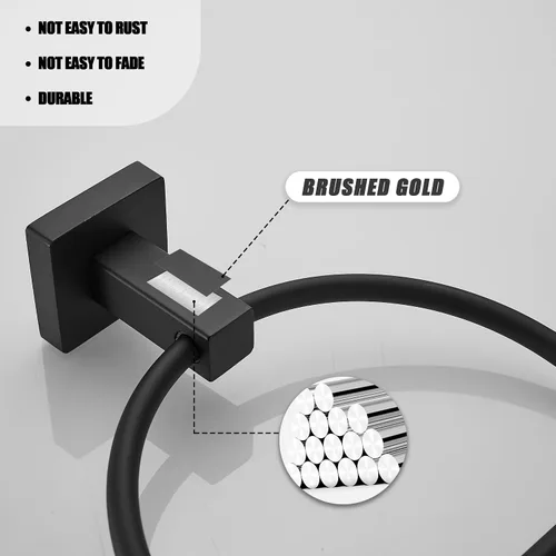 Miniatura 5 de Leyden Toallero de mano negro mate, anillo de toalla de baño, colgadores de toalla de mano de baño montado en la pared medio redondo moderno