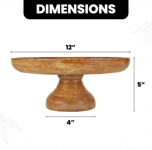 Miniatura 2 de Mela Artisans - Soporte para pasteles de madera de mango de 12 pulgadas de alto con pedestal de madera, elevador de acabado clásico diseñado