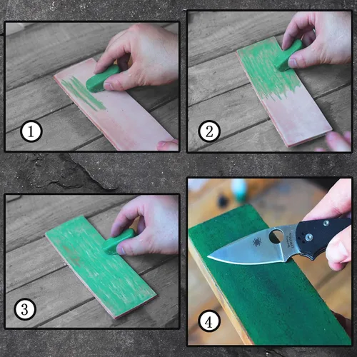 Miniatura 3 de Leather Honing Strop 3 pulgadas por 8 pulgadas con 2 onzas, afilado para cuero Color Verde y Blanco compuesto