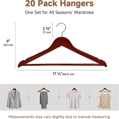 Miniatura 2 de StorageWorks - Paquete de 20 perchas de madera para abrigos, camisas, chaquetas, pantalones y trajes, color cereza oscuro