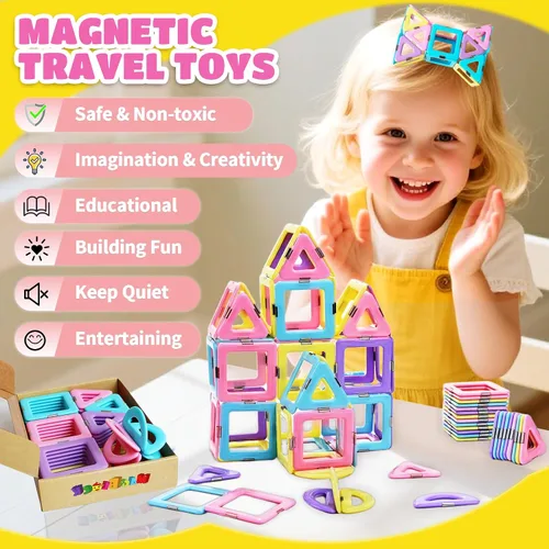 Miniatura 4 de MAGBLOCK Juguetes para niñas pequeñas, azulejos magnéticos, 52 piezas, regalos de cumpleaños para niñas, bloques de construcción magnéticos