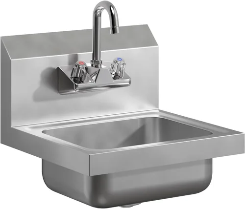 Miniatura 16 de AmGood Fregadero de mano de acero inoxidable para montaje en pared NSF Lavabo comercial de manos para restaurante, cocina y hogar