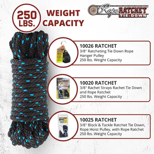 Miniatura 4 de Rope Ratchet Cable utilitario de polipropileno trenzado de 3/8 pulgadas, 50 pies, resistente a la intemperie para interiores y exteriores