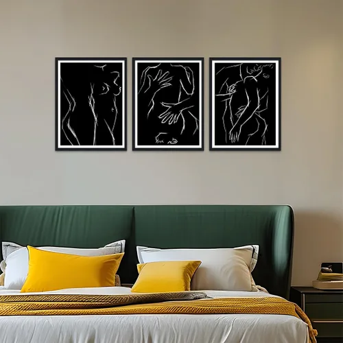 Miniatura 3 de Novatique 3 piezas de arte de pared sexy en blanco y negro para parejas desnudas, decoración de pared abstracta de amor para mujeres y hombres, arte