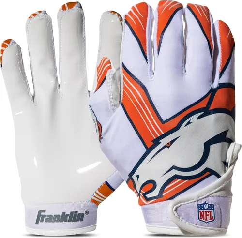 Franklin Sports - Guantes de receptor de fútbol americano juvenil de la NFL, par de guantes de fútbol para niños con logotipos de equipos de la NFL