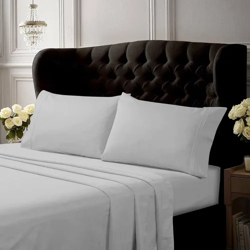 Miniatura 17 de Tribeca Living Juego de sábanas y fundas de almohada de percal de algodón egipcio fresco y suave, tamaño California King, bolsillo extra profundo