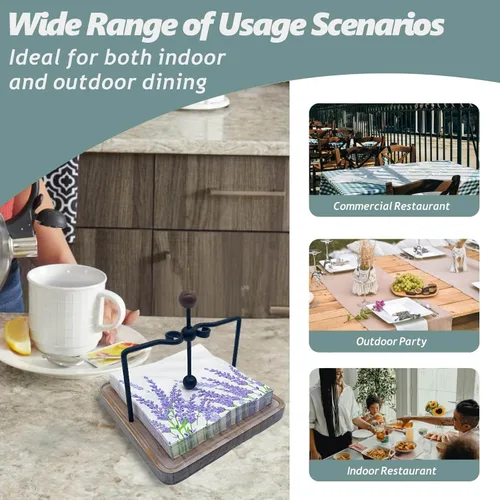 Miniatura 7 de Servilletero de madera rústica para mesa, decoración de mesa de cocina de granja, servilletero plano con brazo y asa con peso para el hogar, cocina