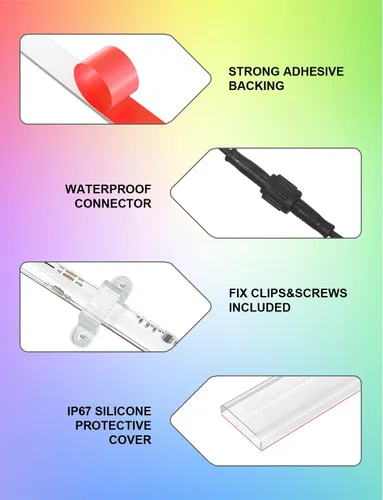 Miniatura 5 de Luces de tira LED COB, RGB Smart IC, IP67 Impermeable, Regulable 20FT/6M, Tira de luz con flujo de color con control de aplicación y sincronización