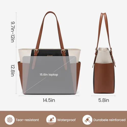 Miniatura 5 de LOVEVOOK Bolso para laptop con gran portavasos para mujer, bolso de mano de cuero para trabajo, bolso de hombro profesional para computadora de 15.6