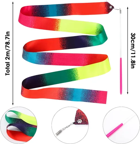 Miniatura 3 de YGEOMER Ribbon Wands, 12pcs Rainbow Gymnastics Ribbons for Kids, Twirling Dance Sticks for Artistic Dancing, Talent Shows & Birthday Party Props