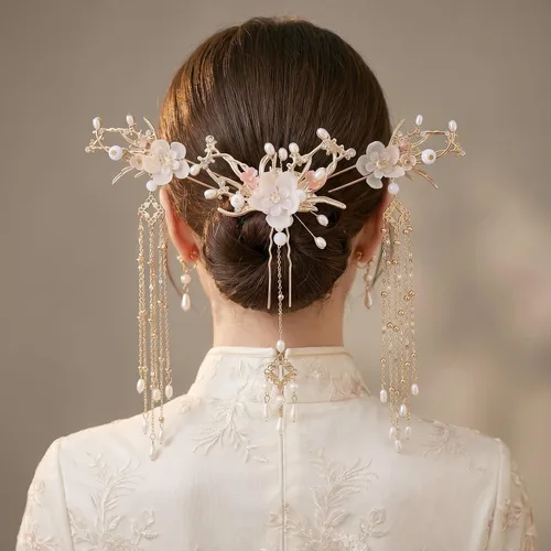 Miniatura 5 de Joez Wonderful 5pcs Chinese Hair Stick Pins Sets, Flower Hair Barrettes Clips with Long Tassel, Hanfu Hair Flowers Pearl Hairstyle Accessories