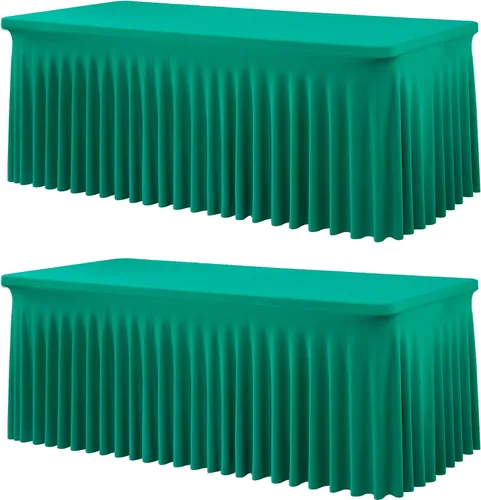 Miniatura 12 de Paquete de 2 manteles de spandex para mesas rectangulares de 8 pies, mantel elástico rosa de 8 pies, manteles ajustados, falda de mesa para fiestas