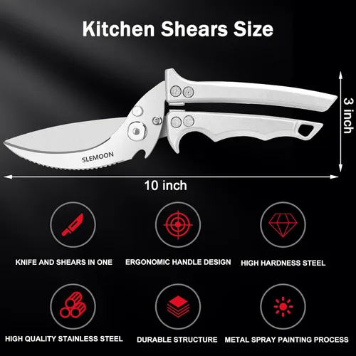 Miniatura 4 de Tijeras resistentes para aves de corral, para cortar carne, aptas para lavavajillas y alimentos, tijeras de cocina de acero inoxidable para pollo
