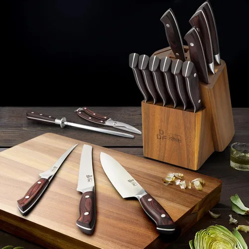 Miniatura 7 de DDF iohEF Juego de cuchillos de cocina, juego de 16 piezas para cocina con bloque, juego de cuchillos de acero inoxidable japonés con afilador