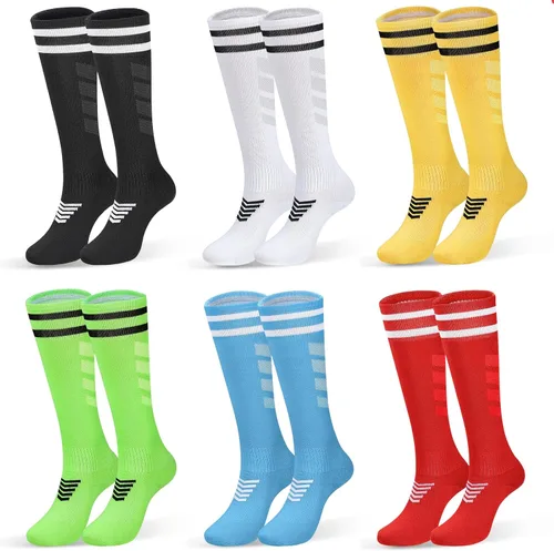 Miniatura 11 de 6 pares de calcetines elásticos de fútbol para niños, calcetines de tubo alto hasta la rodilla, coloridos calcetines de fútbol atlético para niños