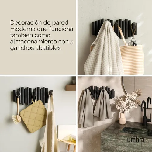 Miniatura 4 de Umbra Picket - Gancho en riel para entradas, 15 pulgadas de ancho x 6.5 pulgadas de alto x 1.75 pulgadas de profundidad, negro