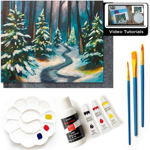 Miniatura 2 de Kit de Pintura DIY Painting4Real para Adultos – Aprende a Pintar Bosques Navideños con Tutoriales en Vídeo – Juego de Pintura Acrílica de 9 Piezas