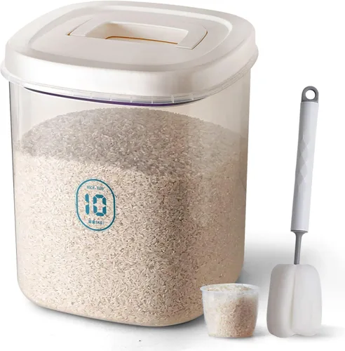 Miniatura 10 de Dispensador de arroz, contenedor de arroz de 10 libras con taza medidora, contenedores de cereales para alimentos, contenedores domésticos