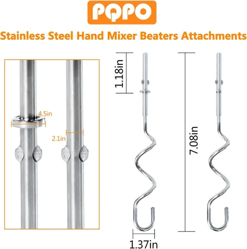 Miniatura 5 de 2 piezas de gancho de masa para batidora de mano, accesorios de acero inoxidable compatibles con batidora de mano kitchenAid, accesorios de repuesto
