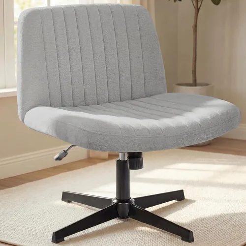Miniatura 21 de NEO Chair Silla Criss Cross sin ruedas, sin brazos, con patas cruzadas, escritorio de oficina, silla ancha y cómoda de tocador para maquillaje, Beige
