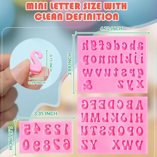 Miniatura 2 de HKMTT - Moldes de letras de silicona para fondant de chocolate, tamaño mini para mayúsculas y minúsculas del alfabeto, decoración de números