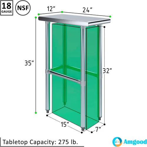 Miniatura 3 de AmGood Mesa de trabajo de acero inoxidable con base abierta, banco de trabajo de metal