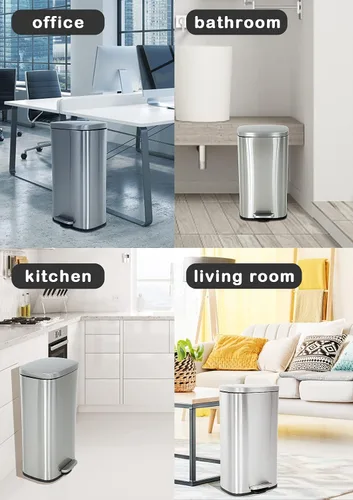 Miniatura 7 de Basurero de cocina de 8 galones con tapa, a prueba de huellas dactilares, de acero inoxidable, con pedal y papelera extraíble para oficina, hogar