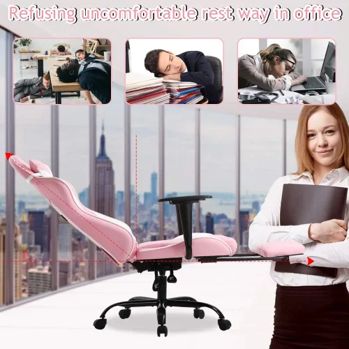 Miniatura 7 de Silla de oficina para videojuegos, silla de ordenador de respaldo alto, ergonómica para PC con soporte lumbar y reposapiés retráctil, de piel