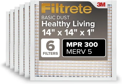 Filtrete Filtro de aire de 14 x 14 x 1 pulgadas, MPR 300, MERV 5, plisado, 3 meses, 6 filtros para limpiar el aire del hogar, básico, para polvo, 1