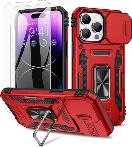 Miniatura 11 de Maxdara Funda para iPhone 14 Pro Max, con cubierta deslizante para cámara y soporte giratorio de 360° integrado y protector de pantalla de vidrio