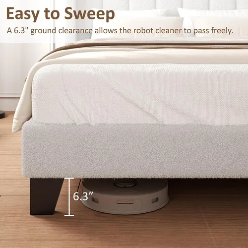 Miniatura 5 de Marco de Cama Queen con Cabecero Tapizado Marco de Cama de Plataforma con Cabecero de Terciopelo Teddy, Soporte de Listones de Madera/Diseño de Gris