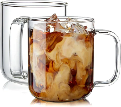 Miniatura 10 de Tazas de café de vidrio, tazas de café helado de 24 onzas, tazas de té transparentes grandes, juego de 2, tazas de vidrio con asas, tazas de vidrio