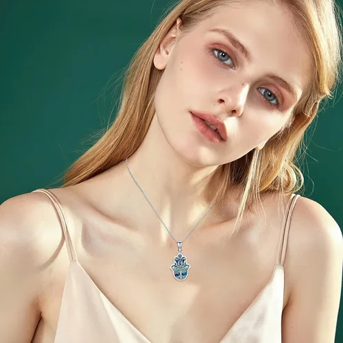 Miniatura 37 de Aniu Joyería de plata de ley 925 Hamsa de Fátima para mujer con circonita cúbica, viene con caja de regalo negra