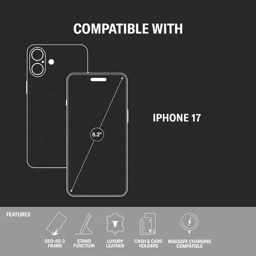 Miniatura 2 de TORRO Funda de cuero compatible con iPhone 17 de 6.3 pulgadas 2025, funda de piel prémium con función atril y ranuras para tarjetas