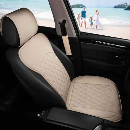 Miniatura 5 de Fundas de Asiento Delantero para Automóvil - Fundas de Asiento de Cuero con Bolsillo de Almacenamiento y Dos Almohadillas para Cinturón, Fundas