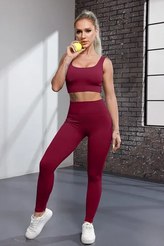Miniatura 3 de QINSEN FAFOFA - Conjunto de 2 piezas de entrenamiento, para mujer, brasier deportivo sin costuras, cintura alta, leggings de yoga.