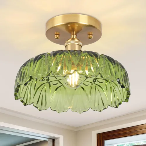 Miniatura 14 de Lámpara de techo semiempotrada, luces vintage E26, lámpara de techo verde de 11 pulgadas para armario, pasillo, cocina, comedor, paquete de 2