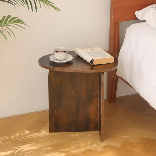 Miniatura 6 de AWASEN Mesa auxiliar, pequeña mesa auxiliar triangular para sala de estar, mesa decorativa moderna con mesa única, mini mesita de noche para Marrón
