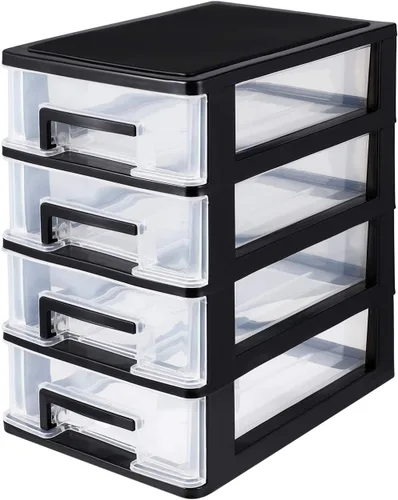 BESPORTBLE Gabinete de almacenamiento de cajones de plástico de 4 capas, organizador negro y transparente para oficina, estudio, sala de estar,