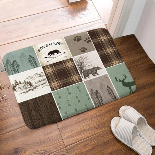Miniatura 5 de Alfombras de baño de cabaña retro rústicas para baño, osos, ciervos, caza, animales salvajes, franela para baño, ducha, antideslizante, tapete a