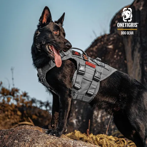 Miniatura 4 de OneTigris Arnés táctico grande para perros, arnés ajustable para perros sin tirones, arnés resistente para perros con asa, paneles grandes de gancho