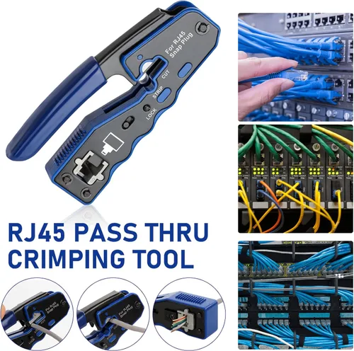 Miniatura 3 de Kit de herramientas de crimpado RJ45 para conectores modulares Cat5e Cat6 Cat6a 8P8C, herramienta de crimpado Ethernet todo en uno y probador