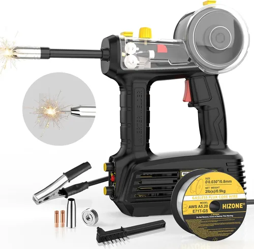 Máquina de soldadura MIG de mano 110V, HIZONE 100A Flux Core Máquina de soldadura portátil, equipo de soldadura de alimentación de alambre inversor