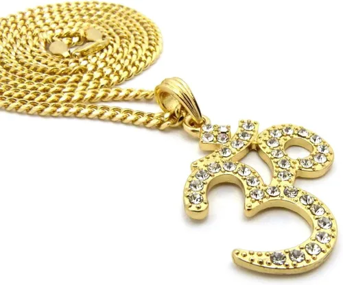 Miniatura 5 de Brillante joyeros Estados Unidos para hombre nueva india Yoga Om Iced Out colgante de 24" cuerda, cadena, caja cubano Hip Hop collar inspirado