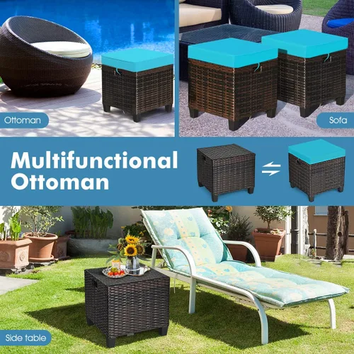 Miniatura 5 de LDAILY Moccha - Juego de 2 otomanas para patio al aire libre, para todo tipo de clima, con cojines extraíbles, reposapiés para exteriores (turquesa)
