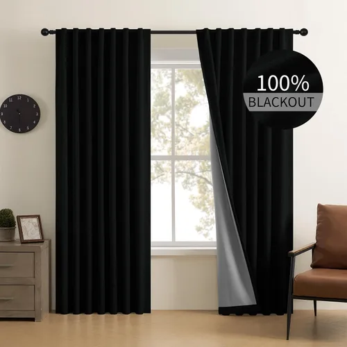 Miniatura 20 de CUCRAF Juego de 2 paneles de cortinas 100% opacas de lino de 84 pulgadas de largo, con pestaña trasera y bolsillo para barra para sala de estar