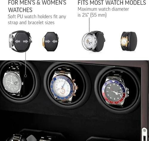 Miniatura 4 de Bobinador de reloj para 7 relojes con retroiluminación interior opción de parada del motor y opción de alimentación de batería