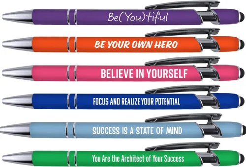 Greeting Pen Juego de bolígrafos con citas motivacionales con metal recubierto suave al tacto y lápiz capacitivo, paquete de 6 unidades 36092